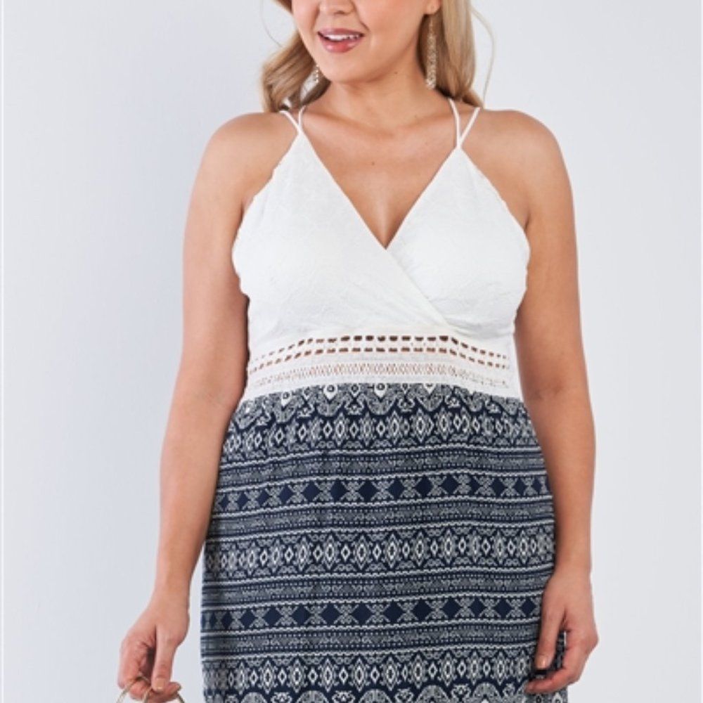 V Neck Lace Crochet Criss Cross Back Maxi Dress - Picture 4 of 6